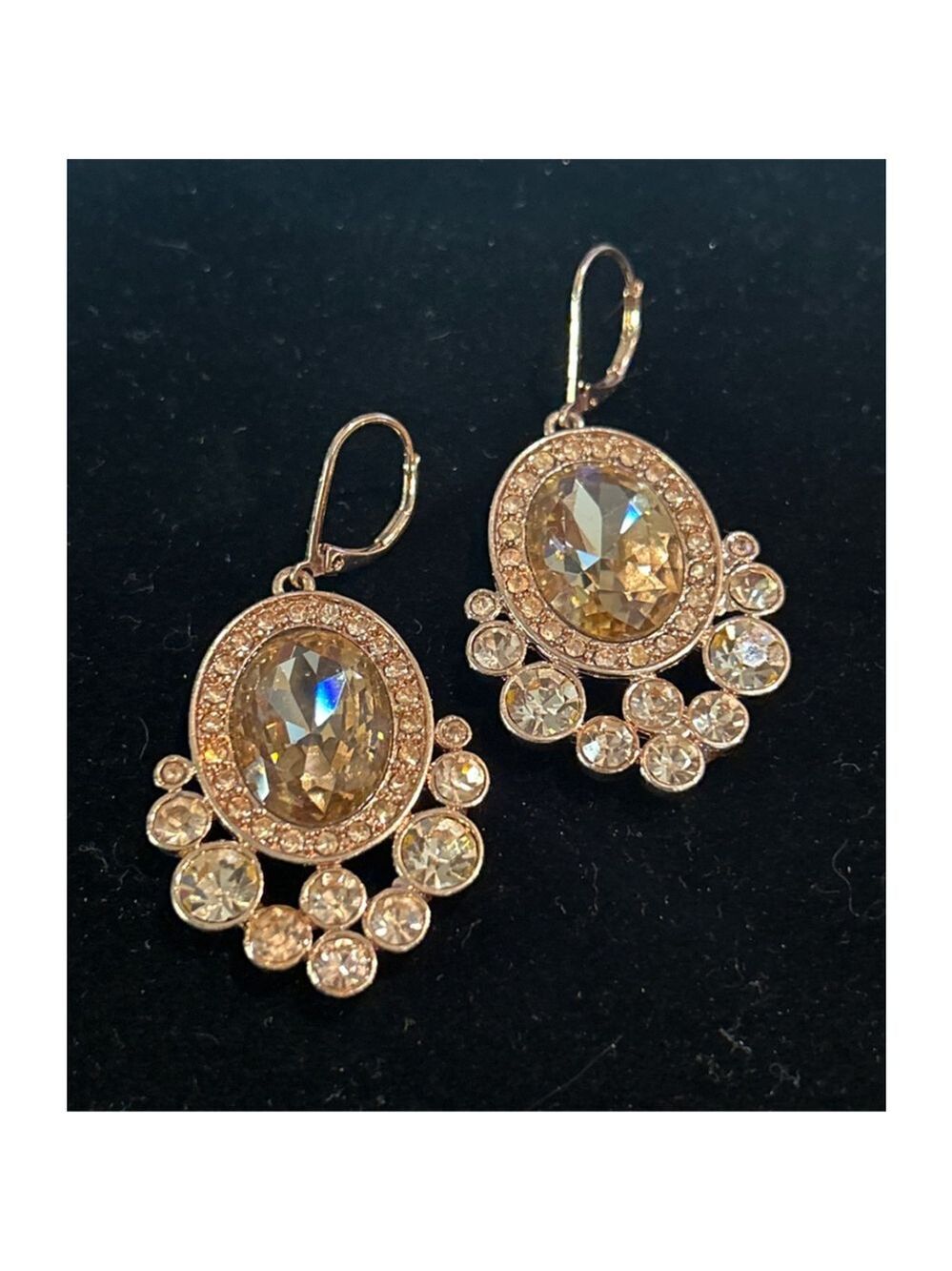 Women's Drop Earrings One Size rose Gold w/champagne rhinestones